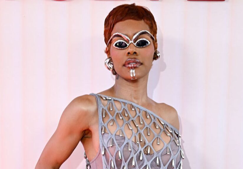 Teyana Taylor Sizzles In Stunning Silver Shades & A Net Nude-Illusion Dress At The Revolve Festival During Coachella