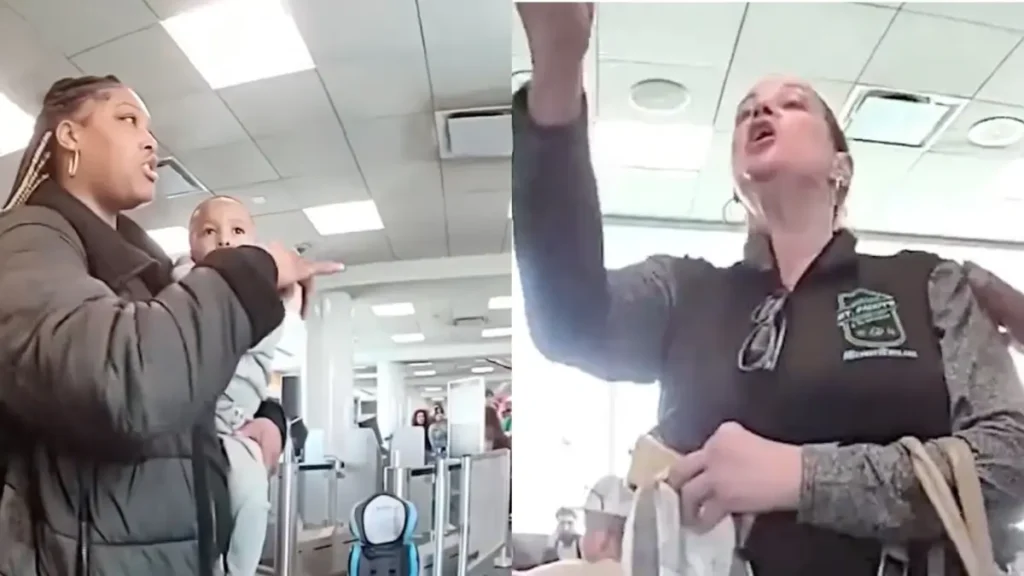‘She Broke My Tooth!’: Belligerent White Female Passenger Handcuffed and Hauled Out Airport After Hair-pulling Tussle with a Black Mother Defending Yo