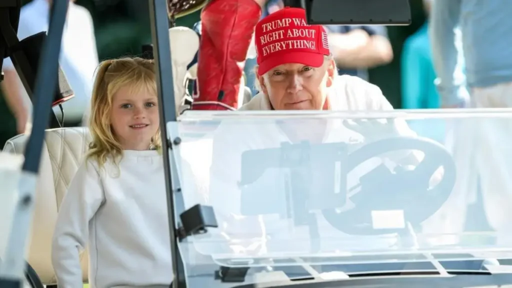 ‘Look at the Kid Trying to Help Him’: Watch as Trump Drags Kids Outside to See Him Golf — without the Caddy Who Cheats for Him He Chokes Three Times